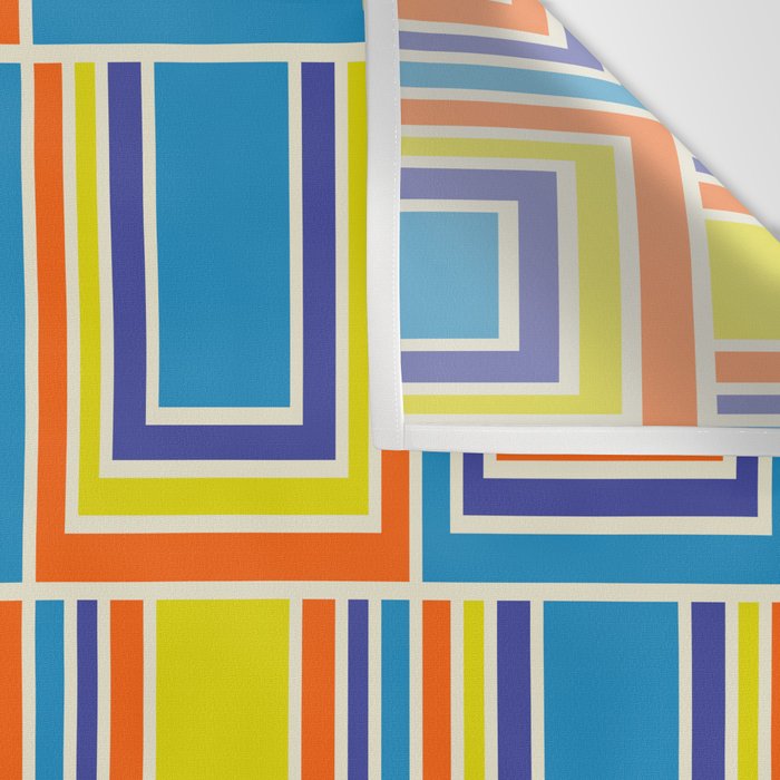 Cheerful Retro Geometric Mod Portes Pattern Blue Orange Yellow Cream Wall Tapestry Gallery Image 3