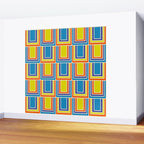 Cheerful Retro Geometric Mod Portes Pattern Blue Orange Yellow Cream Wall Mural Gallery Image 2