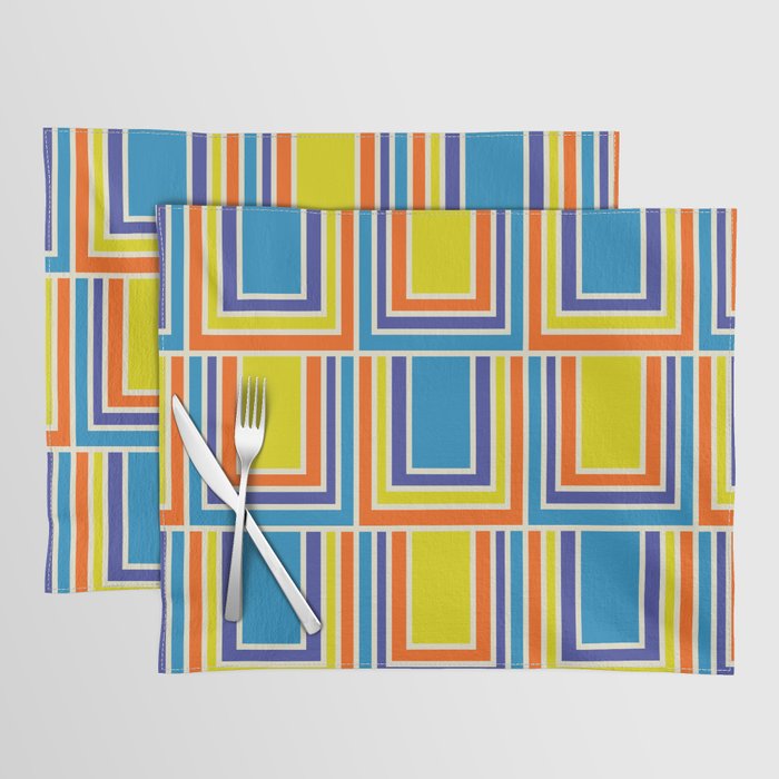 Cheerful Retro Geometric Mod Portes Pattern Blue Orange Yellow Cream Placemat Gallery Image 1