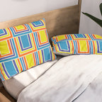 Cheerful Retro Geometric Mod Portes Pattern Blue Orange Yellow Cream Pillow Sham Gallery Image 2