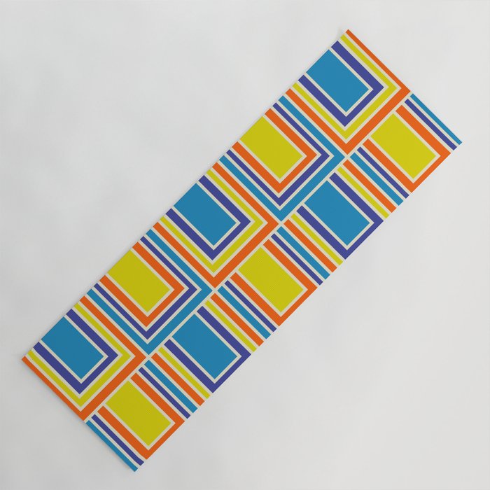 Cheerful Retro Geometric Mod Portes Pattern Blue Orange Yellow Cream Yoga Mat Gallery Image 1