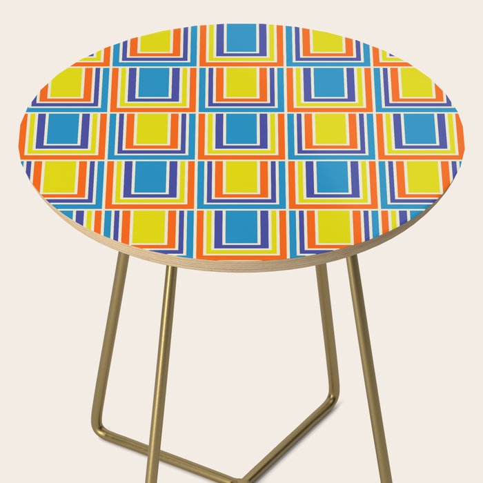 Cheerful Retro Geometric Mod Portes Pattern Blue Orange Yellow Cream Side Table Gallery Image 2
