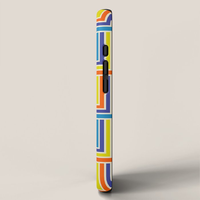 Cheerful Retro Geometric Mod Portes Pattern Blue Orange Yellow Cream iPhone Case Gallery Image 2