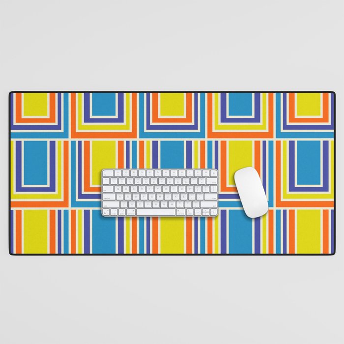 Cheerful Retro Geometric Mod Portes Pattern Blue Orange Yellow Cream Desk Mat Gallery Image 1