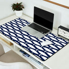 Mid-Century Modern Fish Pattern in Nautical Navy Blue and White Desk Mat Gallery Image 2