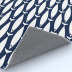 Mid-Century Modern Fish Pattern in Nautical Navy Blue and White Rug Gallery Image 4