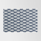 Mid-Century Modern Fish Pattern in Nautical Navy Blue and White Rug Gallery Image 2