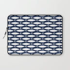 Mid-Century Modern Fish Pattern in Nautical Navy Blue and White Laptop Sleeve Gallery Image 1
