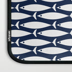 Mid-Century Modern Fish Pattern in Nautical Navy Blue and White Laptop Sleeve Gallery Image 3