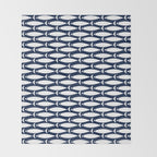 Mid-Century Modern Fish Pattern in Nautical Navy Blue and White Throw Blanket Gallery Image 2