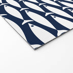 Mid-Century Modern Fish Pattern in Nautical Navy Blue and White Welcome Mat Gallery Image 2