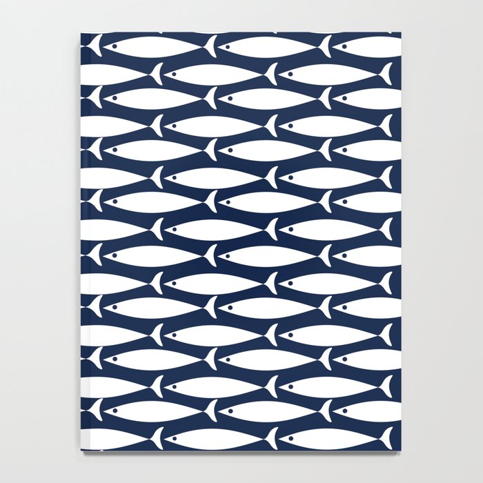 Mid-Century Modern Fish Pattern in Nautical Navy Blue and White Notebook Gallery Image 4