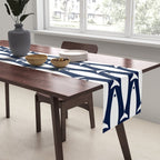 Mid-Century Modern Fish Pattern in Nautical Navy Blue and White Table Runner Gallery Image 2