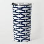 Mid-Century Modern Fish Pattern in Nautical Navy Blue and White Travel Mug Gallery Image 3