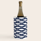 Mid-Century Modern Fish Pattern in Nautical Navy Blue and White Wine Chiller Gallery Image 2