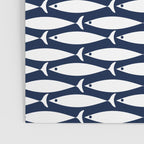 Mid-Century Modern Fish Pattern in Nautical Navy Blue and White Poster Gallery Image 3