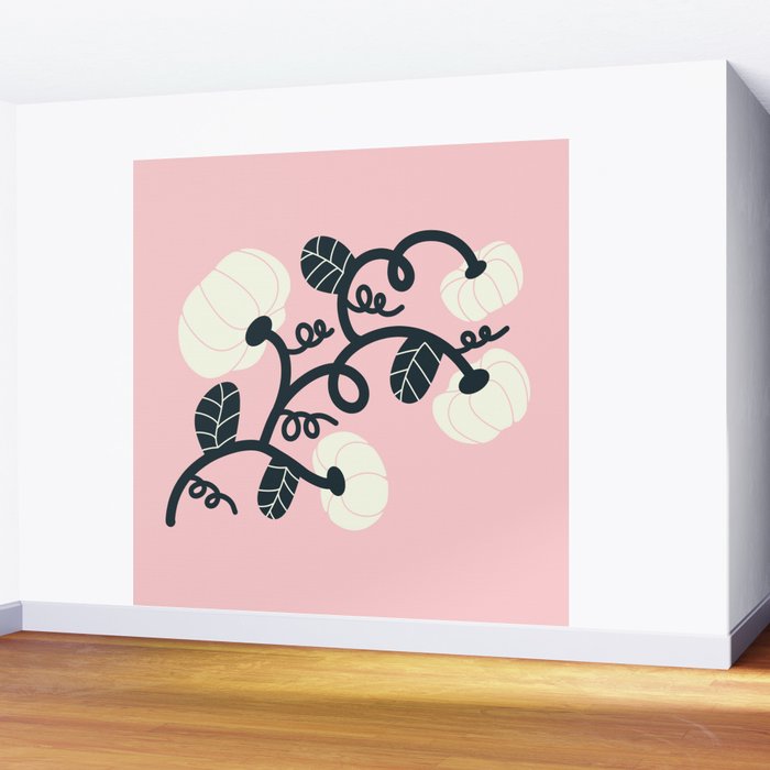 Retro Pumpkin Vines on Dusty Pink Wall Mural Gallery Image 2