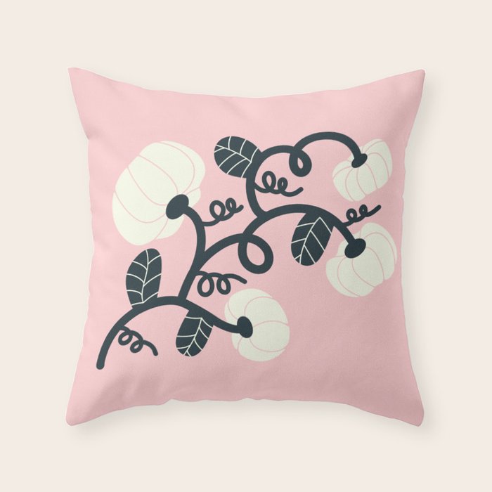Retro Pumpkin Vines on Dusty Pink Throw Pillow Gallery Image 1