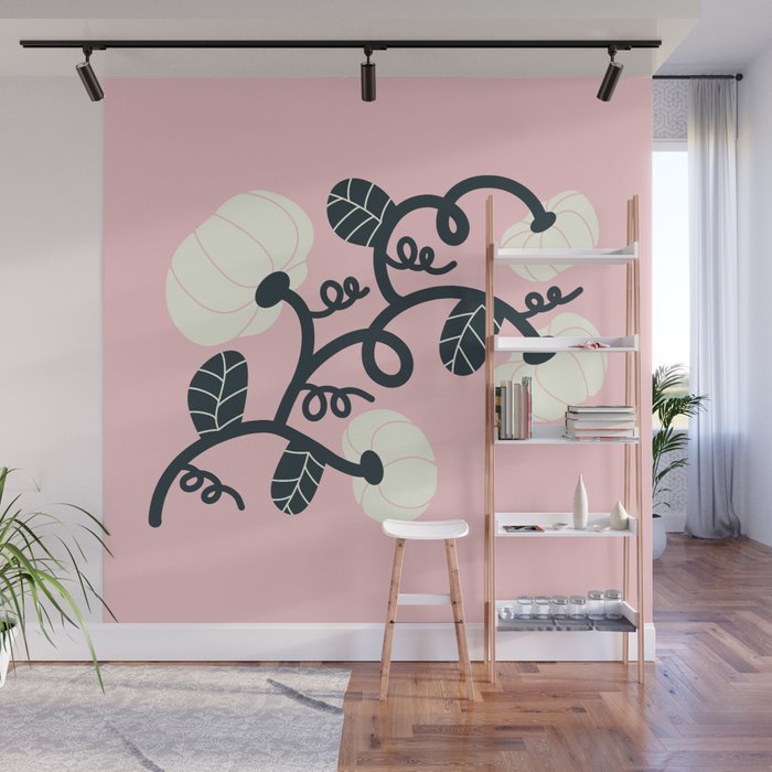 Retro Pumpkin Vines on Dusty Pink Wall Mural Gallery Image 1