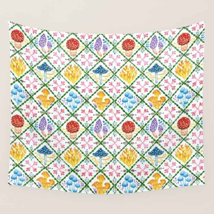 Decorative mushrooms pattern Wall Tapestry Gallery Image 1