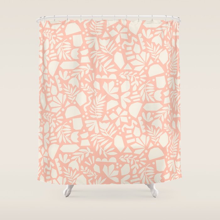 Flower Collage Peach Pink White Shower Curtain Gallery Image 1