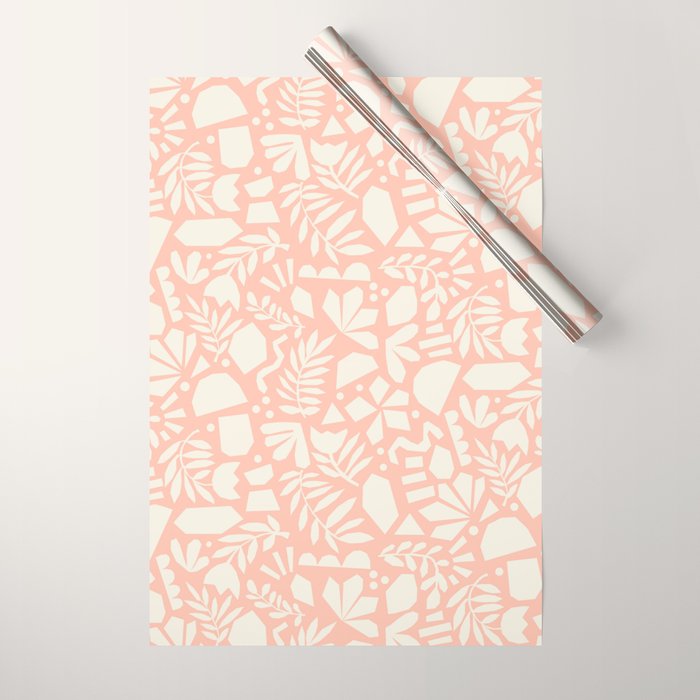 Flower Collage Peach Pink White Wrapping Paper Gallery Image 1