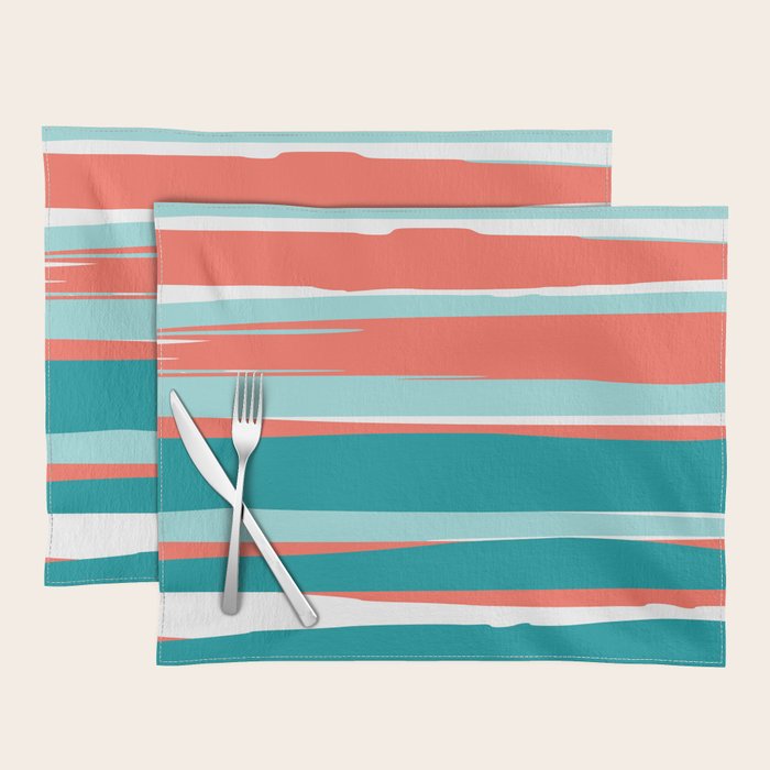 Colorful Stripes, Coral, Teal and Aqua Placemat Gallery Image 1