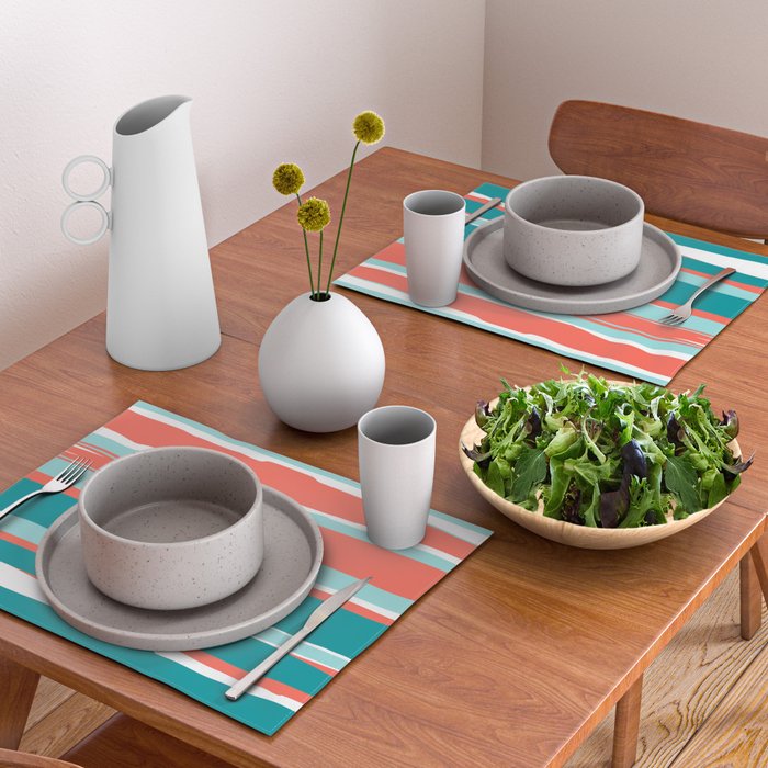 Colorful Stripes, Coral, Teal and Aqua Placemat Gallery Image 2