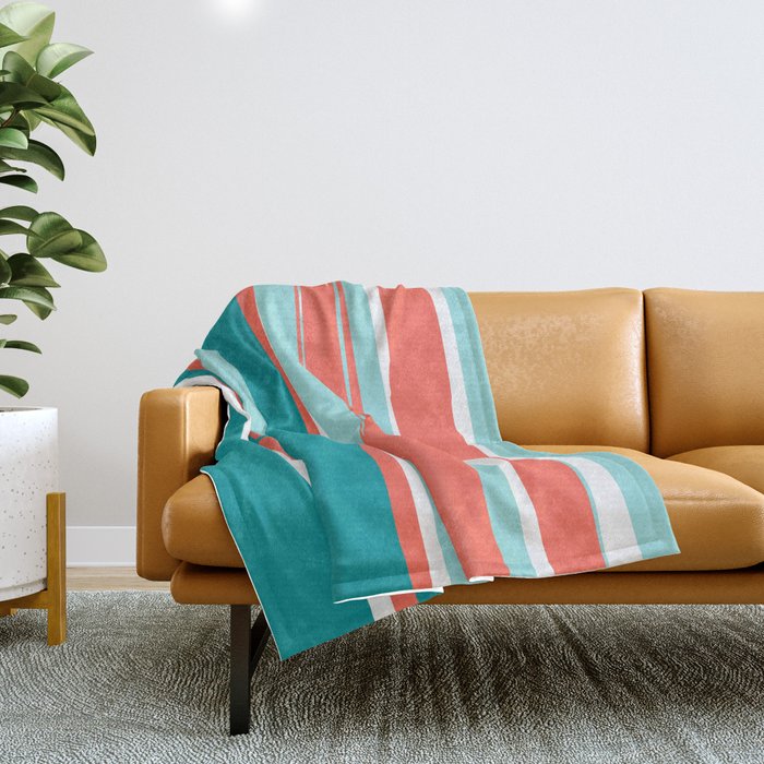 Colorful Stripes, Coral, Teal and Aqua Throw Blanket Gallery Image 1