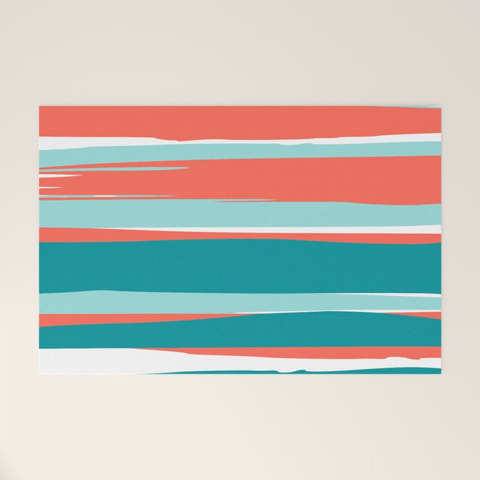 Colorful Stripes, Coral, Teal and Aqua Welcome Mat Gallery Image 1