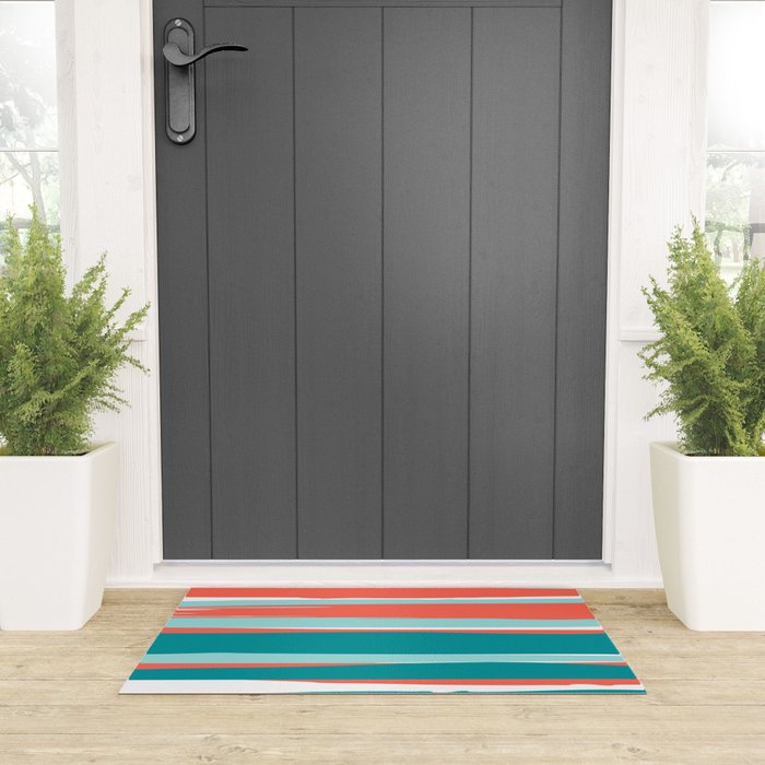 Colorful Stripes, Coral, Teal and Aqua Welcome Mat Gallery Image 3