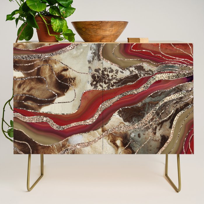 Liquid Marble Agate Glitter Glam #2 (Faux Glitter) #decor #art #society6 Credenza Gallery Image 1