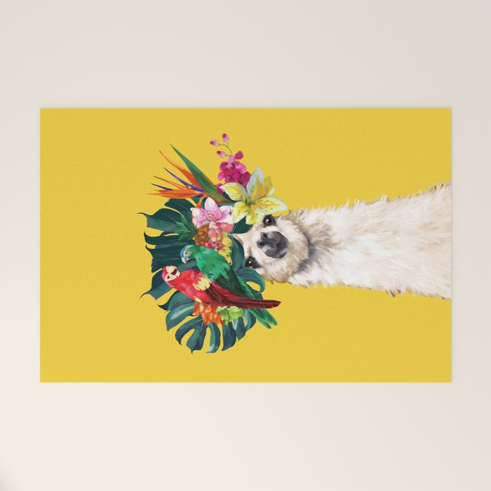 Aloha Hawaiian Llama in Yellow Welcome Mat Gallery Image 1