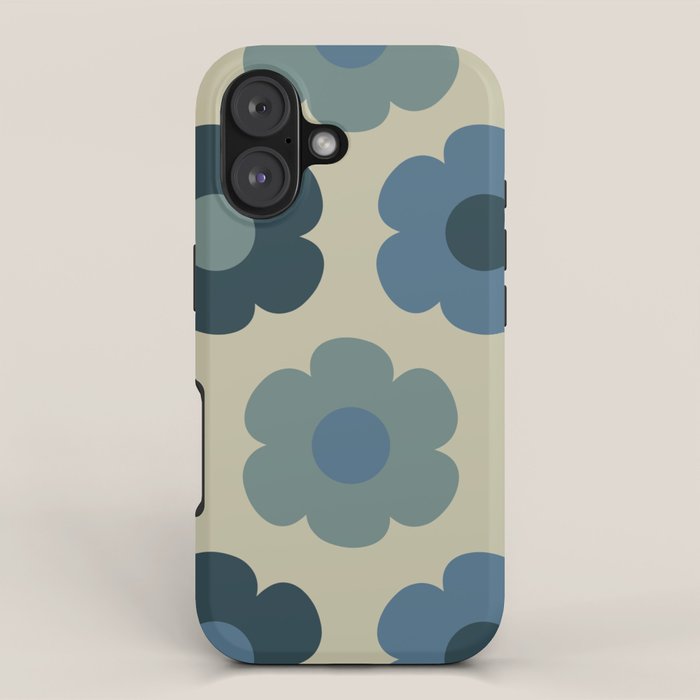 Such Cute Flowers Retro Floral Pattern in Muted Vintage Blue and Beige iPhone Case Gallery Image 1