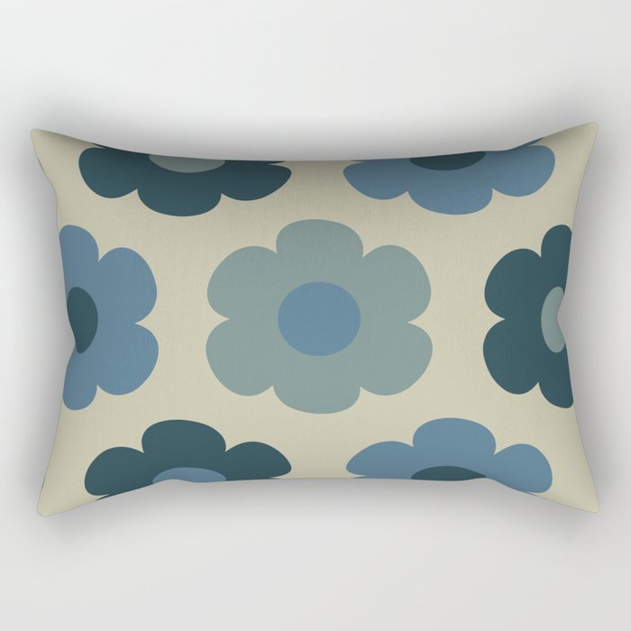 Such Cute Flowers Retro Floral Pattern in Muted Vintage Blue and Beige Rectangular Pillow Gallery Image 1