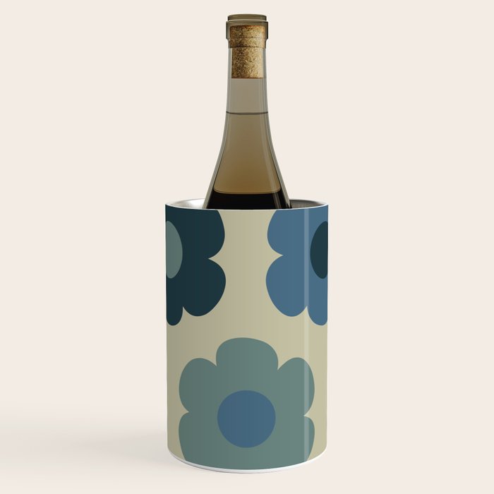 Such Cute Flowers Retro Floral Pattern in Muted Vintage Blue and Beige Wine Chiller Gallery Image 1