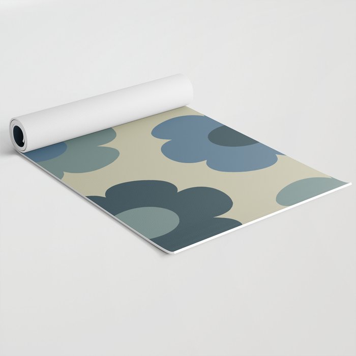 Such Cute Flowers Retro Floral Pattern in Muted Vintage Blue and Beige Yoga Mat Gallery Image 2