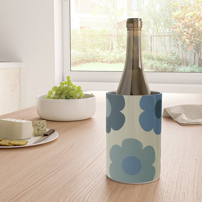 Such Cute Flowers Retro Floral Pattern in Muted Vintage Blue and Beige Wine Chiller Gallery Image 4