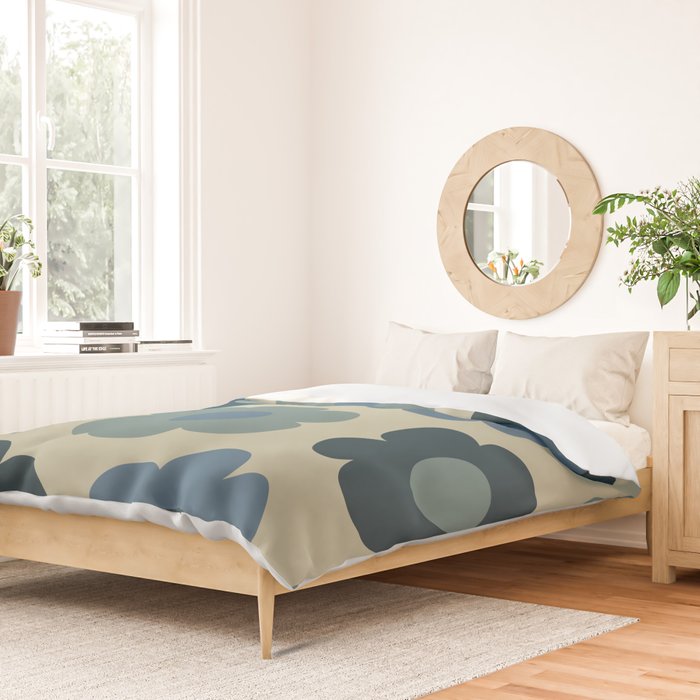 Such Cute Flowers Retro Floral Pattern in Muted Vintage Blue and Beige Duvet Cover Gallery Image 2