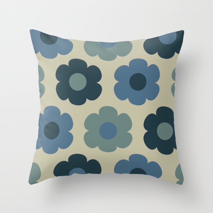 Such Cute Flowers Retro Floral Pattern in Muted Vintage Blue and Beige Throw Pillow Gallery Image 6