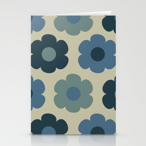 Such Cute Flowers Retro Floral Pattern in Muted Vintage Blue and Beige Stationery Card Gallery Image 2