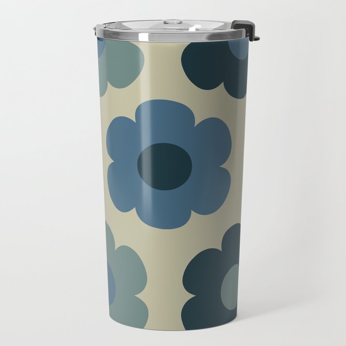 Such Cute Flowers Retro Floral Pattern in Muted Vintage Blue and Beige Travel Mug Gallery Image 2