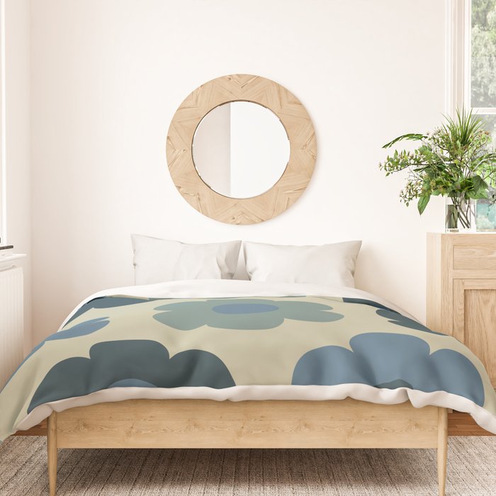 Such Cute Flowers Retro Floral Pattern in Muted Vintage Blue and Beige Duvet Cover Gallery Image 3