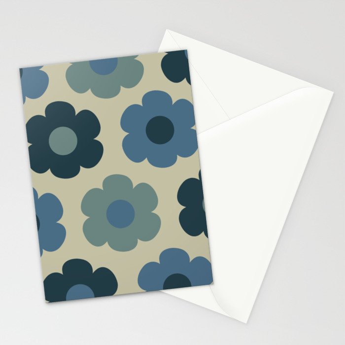 Such Cute Flowers Retro Floral Pattern in Muted Vintage Blue and Beige Stationery Card Gallery Image 2