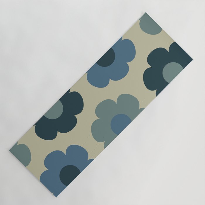 Such Cute Flowers Retro Floral Pattern in Muted Vintage Blue and Beige Yoga Mat Gallery Image 1
