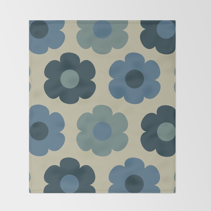 Such Cute Flowers Retro Floral Pattern in Muted Vintage Blue and Beige Throw Blanket Gallery Image 2