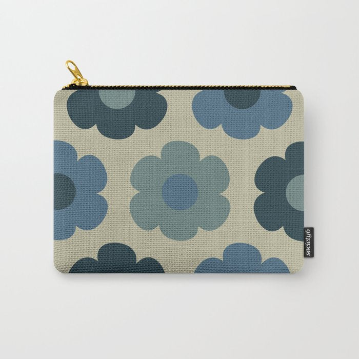 Such Cute Flowers Retro Floral Pattern in Muted Vintage Blue and Beige Carry All Pouch Gallery Image 1