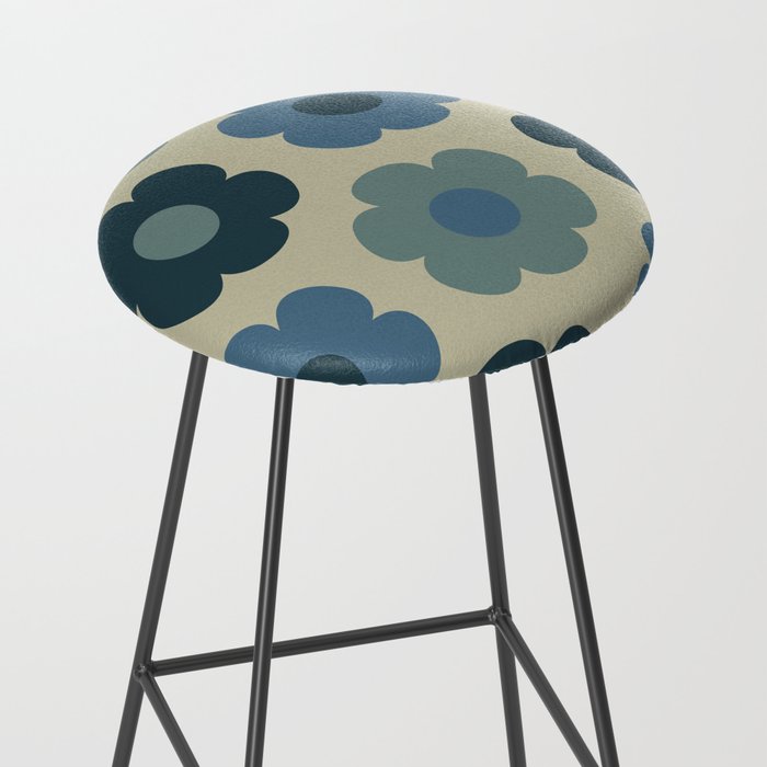 Such Cute Flowers Retro Floral Pattern in Muted Vintage Blue and Beige Stool Gallery Image 2
