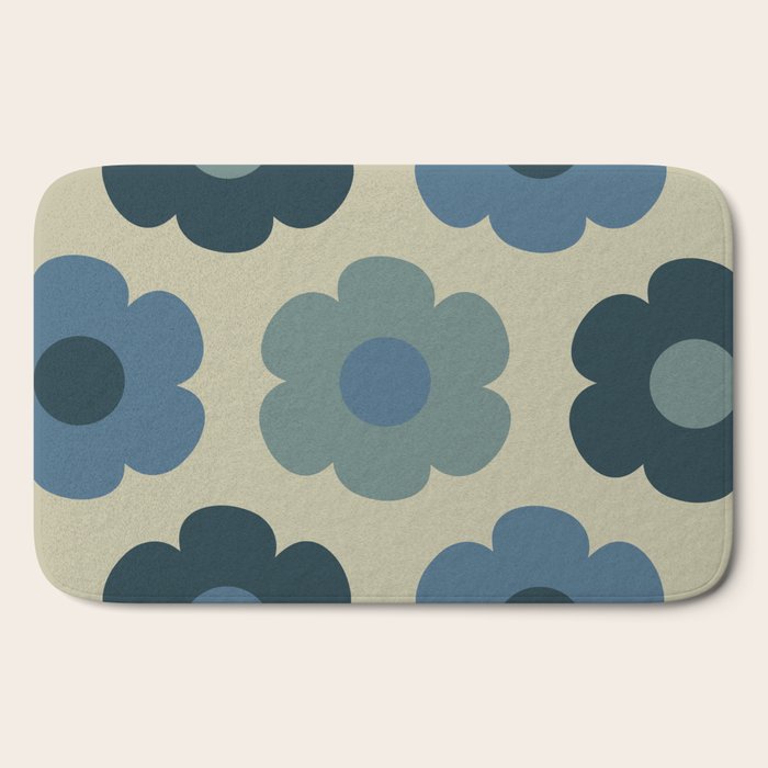 Such Cute Flowers Retro Floral Pattern in Muted Vintage Blue and Beige Bath Mat Gallery Image 2
