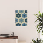 Such Cute Flowers Retro Floral Pattern in Muted Vintage Blue and Beige Poster Gallery Image 2